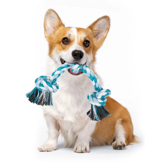 Vivifying 14 Inch Dog Rope Toys, Gift for Pets Dog Chew Toys Durable Braided Cotton Pet Chew Rope Toys 3 Knot Tough Rope Chew Toys for Small Dog Cat Puppy Teeth Cleaning Pink