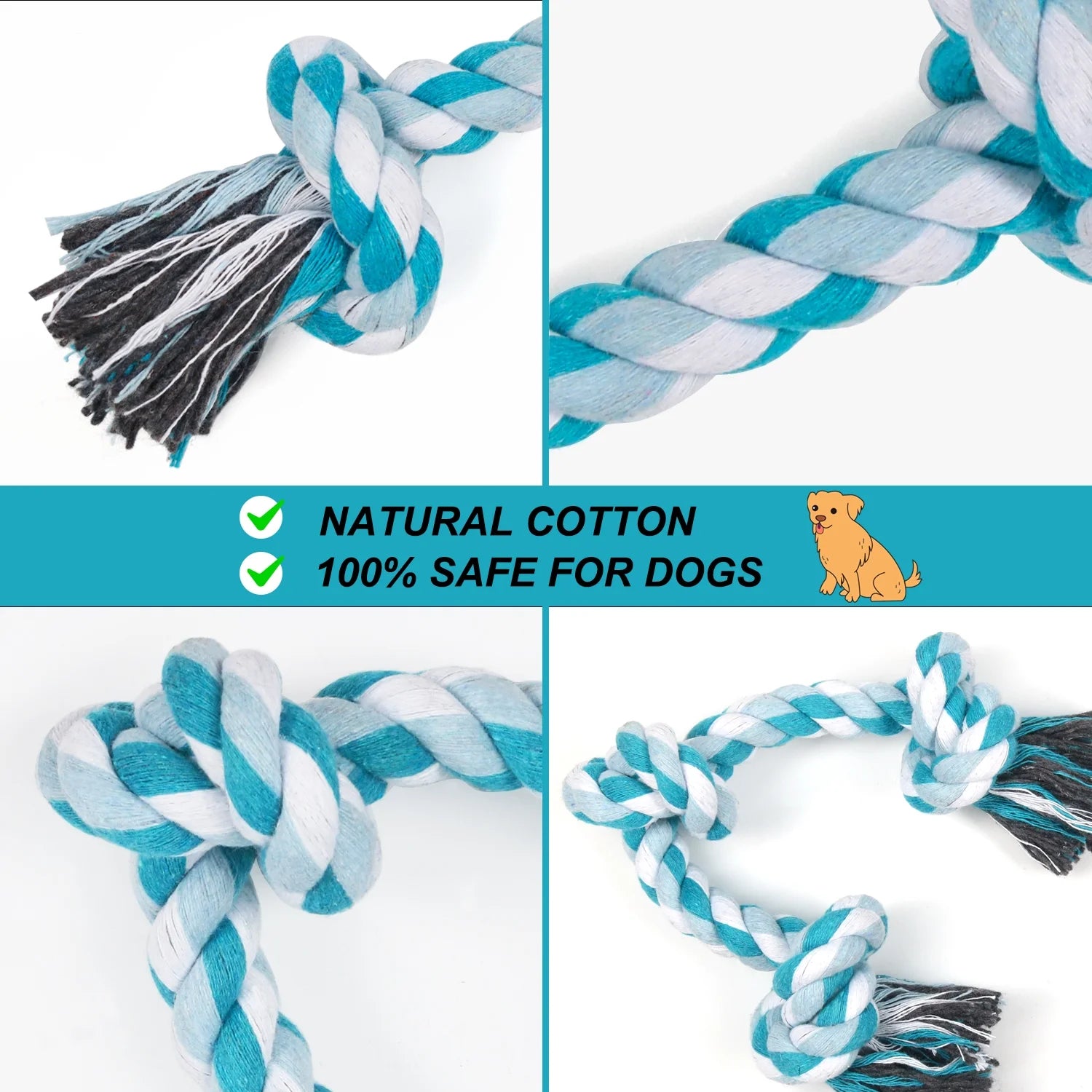 Vivifying 14 Inch Dog Rope Toys, Gift for Pets Dog Chew Toys Durable Braided Cotton Pet Chew Rope Toys 3 Knot Tough Rope Chew Toys for Small Dog Cat Puppy Teeth Cleaning Pink